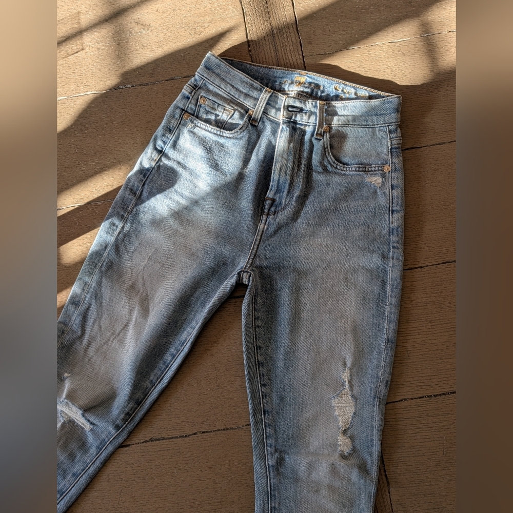 7 For All Mankind Denim | High Waist Ankle Skinny Distressed Jean // 24